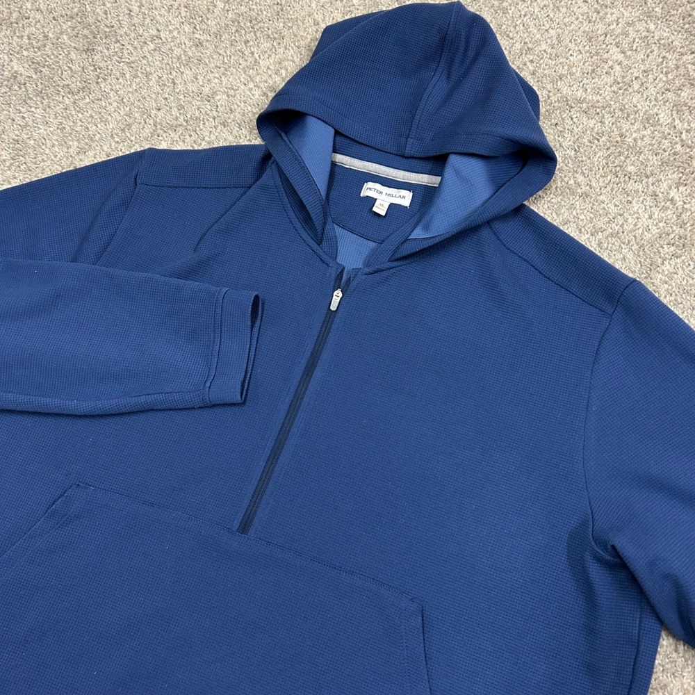 Peter Millar Navy Grid Performance Half Zip Hoodi… - image 1